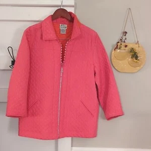 Quaker Factory Hot pink orange sorbet sparkle zipper light quilted jacket Sz M - Picture 1 of 8