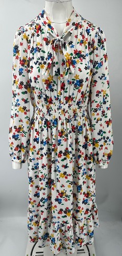 Abito midi Kate Spade bianco vela floreale smocked manica lunga taglia L