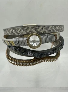 Bracelet Wrap Leather Stacked Rhinestone Magnetic Closure Costume Jewelry - Picture 1 of 4