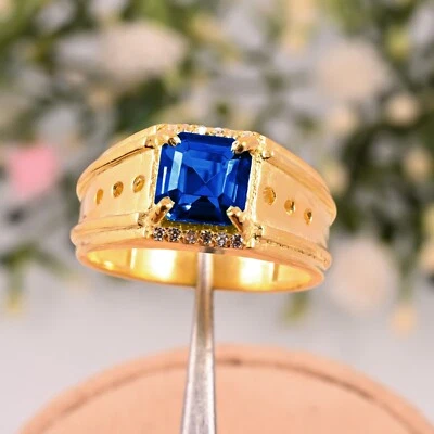 Anillo 100% Natural Tanzanita Calidad AAA Oro Amarillo 14k Boda Regalo Hombre Foto 1 de 3