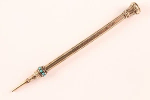 Victorian 9K Gold Ornate Retractable Pencil with Amethyst and Turquoise Stone - Picture 1 of 11