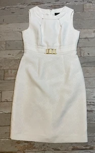 Tahari Arthur S Levine White Double Cutout Neck Belt Buckle Sheath Dress SZ 6 - Picture 1 of 10