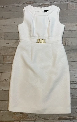 Tahari Arthur S Levine White Double Cutout Neck Belt Buckle Sheath Dress SZ 6 - Image 1 of 4