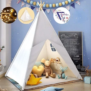 Teepee Tent for Kids 3-10 Years Toddlers Indoor Outdoor White Canvas Playhosue - Picture 1 of 12