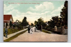 Pocasset MA Bourne Main Street Shell Road, pareja caminando, caballo, buggy postal - Imagen 1 de 2
