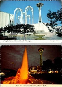 2 ~ 4X6 Postkarten Seattle, WA Washington SPACE NADEL & Brunnen TAG & NACHT - Bild 1 von 5