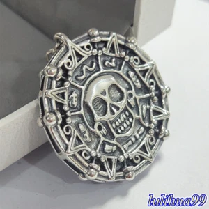 925 Sterling Silver Pirates Of The Caribbean Pendant Aztec Medallion Coin Skull - Picture 1 of 7