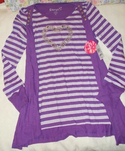 ENERGIE Girls XL Purple Striped Long Sleeve Shirt 2fer Vest Top X-large 14 NWT - Picture 1 of 2