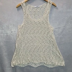 George Blouse Women Size M Beige Cotton Sleeveless Lace Top - Picture 1 of 8