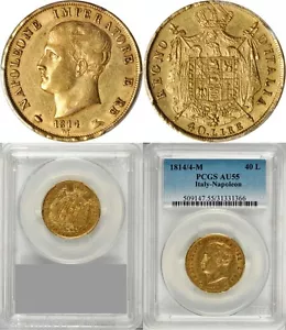 ITALIA - FRANCIA, ORO 40 LIRAS NAPOLEÓN 1814/4 M PCGS AU 55 SOBRE FECHA, RARO3 - Imagen 1 de 5