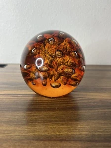 AMBER GLASS PAPERWEIGHT with BUBBLES LARGE HUGE 6 POUNDS rare MCM - Picture 1 of 11
