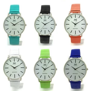 Mens Ladies Q&Q Casual Round Thin Case Stretch Elastic Band Fashion Watch - Picture 1 of 52