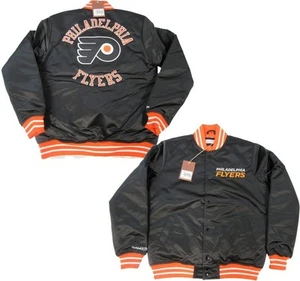 Philadelphia Flyers Men Mitchell & Ness Heavy Weight Satin Snap Jacket Coat $150 - Picture 1 of 10