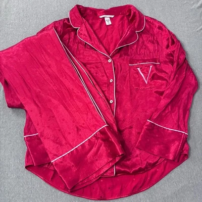 Conjunto de pijama de seda Victoria's Secret para mujer camisa grande manga larga pantalones medianos M/L Foto 1 de 4