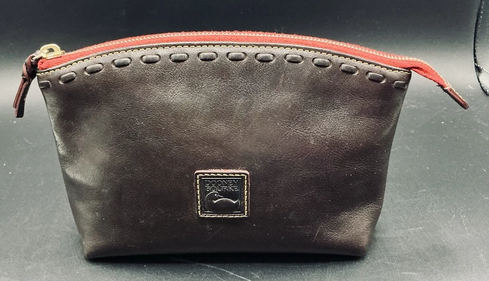 RARE VTG Dooney & Bourke Black Florentine Med Domed Cosmetic Case Red Zip Pouch - Image 1 of 4