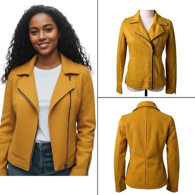 Chaqueta de moto Tahari XS dorada amarilla mezcla de lana puños con cremallera para mujer Foto 1 de 4