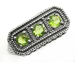 1CT Natural Peridot 925 Solid Sterling Silver Edwardian Style Ring Sz 6 - Picture 1 of 3