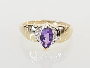 Anillo Oro Amarillo 14K APX 1 CTW Marquesa Amatista Circonita Cúbica Talla 7 (AM1087908) - Imagen 1 de 7
