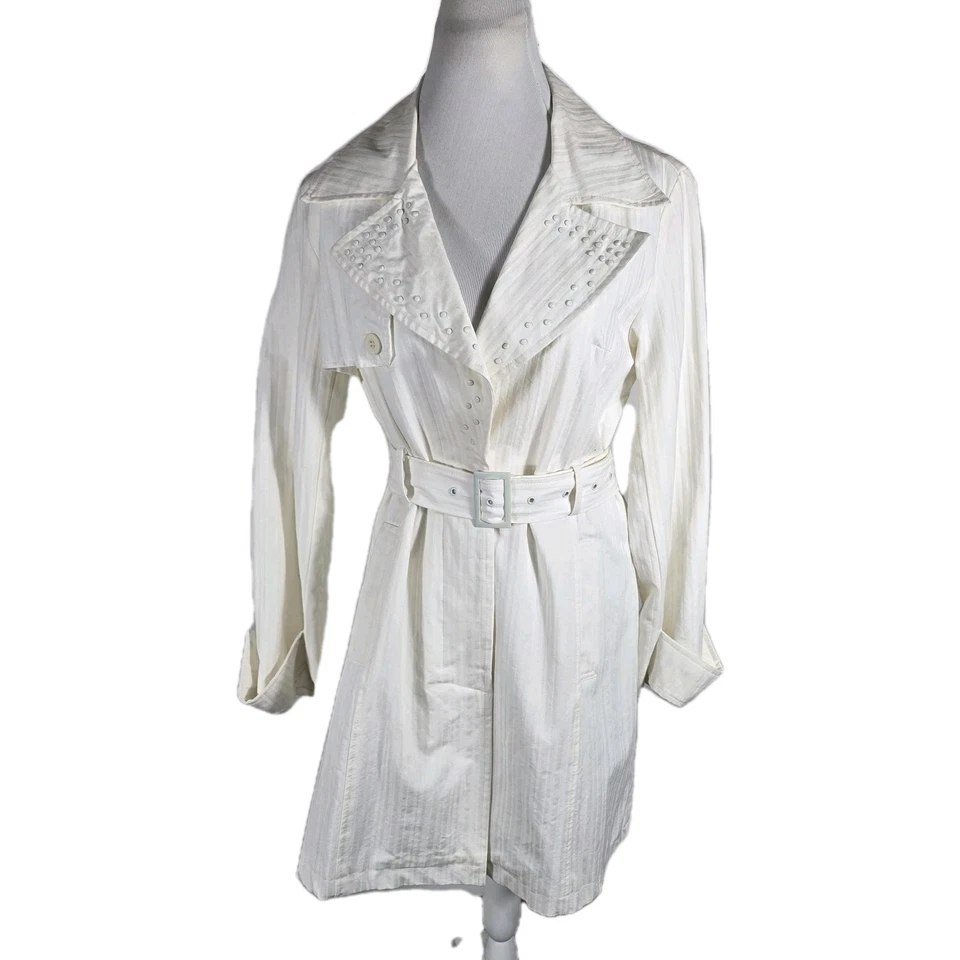 Chaqueta estilo trinchera 100 % algodón color crema Yoki Wms L S44 Foto 1 de 4