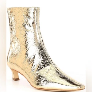 Michael Kors gold Cosmo Crinkle Metallic Leather Kitten Heel Booties size 9.5 - Picture 1 of 8