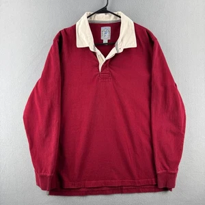 Lands End Rugby Shirt Mens Large Red Cotton Long Sleeve Polo Preppy Y2K - Picture 1 of 10