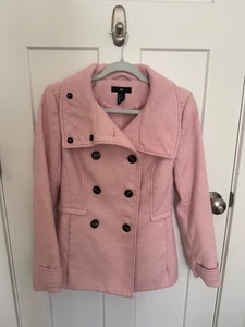 H&M Double Breasted Dusty Pink Heather Pea Coat Jacket, Size 4 - Picture 1 of 3