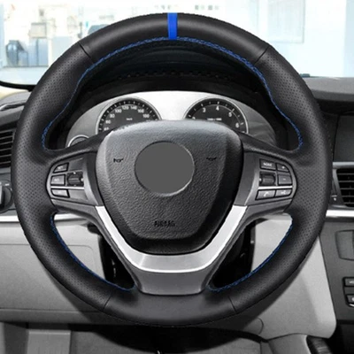 DIY Blue-strip Steering Wheel Leather Cover For BMW X5 F15 2014 2016 2017 2018 - Image 1 of 4