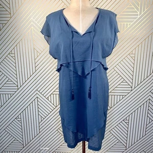 See by Chloe blau Stufen Quaste Boho Kleid Kurzarm V-Ausschnitt Lagenlook Gr. 4 - Bild 1 von 8