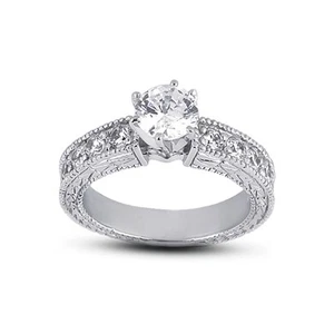 1.62ct G-SI2 Round Natural Diamonds 18k Vintage Style Matching Bridal Set - Picture 1 of 7