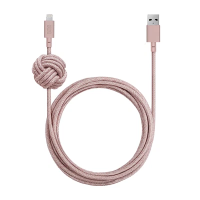 NATIVE UNION CHARGING CABLE WITH WEIGHTED KNOT (USB-A), MFi CERTIFIED, ROSE - Image 1 of 4