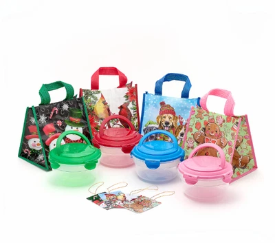 LocknLock Juego de 4 cuencos con tapas de asa y bolsas de regalo navideño Foto 1 de 2