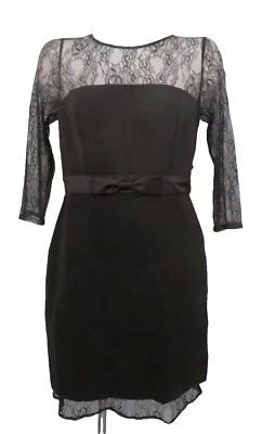 AIDAN MATTOX ~ Vestido de festa preto elástico crepe ilusão bainha de renda 10 NOVO $245 - Imagem 1 de 4