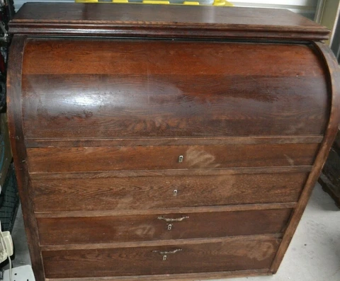 Old Antique 1880's Oak VICTORIAN CYLINDER ROLL TOP DESK / SECRETARY / DRESSER Cover