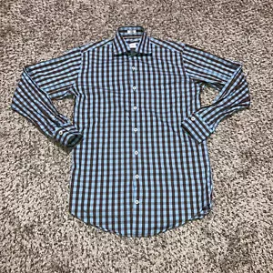 Camicia uomo Peter Millar taglia small con bottoni marrone blu a scacchi manica lunga - Foto 1 di 6