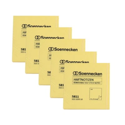 5 x Haftnotizen Notizzettel Klebezettel Notes Soennecken 75x75mm 100 Blatt gelb - Bild 1 von 3