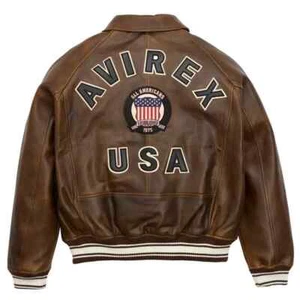 Herren Avirex braun echte Bomber amerikanische Fliegerjacke Lederjacke für Männer Geschenk - Bild 1 von 3