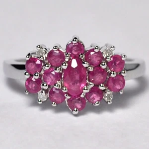 Womens Genuine Ruby Diamond Cluster Ring Solid 10K White Gold 1.54 Carat - Picture 1 of 7