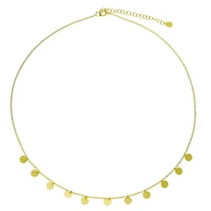 Yellow Gold Disc Necklace On Solid Sterling Silver 41cm - 45cm 925 Hallmark - Picture 1 of 2