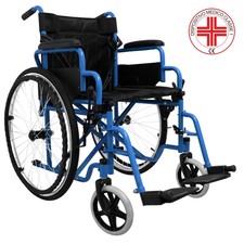 Carrozzina leggera alluminio pieghevole autospinta sedia a rotelle disabili Blu