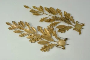Pair Of Antique Gilded Silver 800 Decorative Branch Oak Olive Leaves c. 1900 - Picture 1 of 9