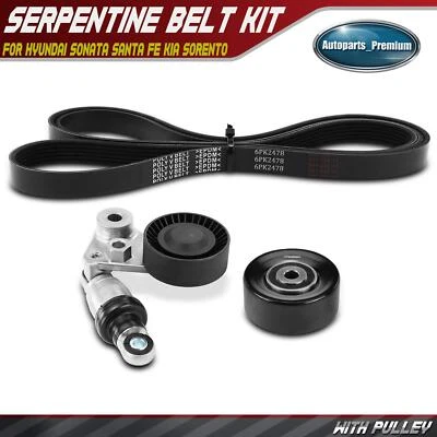 3x Serpentine Belt Drive Component Kit for Hyundai Sonata Santa Fe Kia Sorento - Image 1 of 4