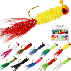 Crappie Jigs Jig Heads with Feather Hand-tied Marabou Jigs 40pcs Ice | Fly Fi... - Picture 1 of 7