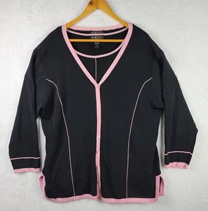 Finity Cardigan Tank Top Knit Twin Set Womens 2X Black Pink Trim Career Office - Picture 1 of 6