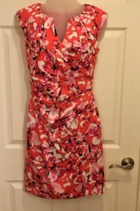 Adrianna Papell Pink Floral Drape Front Dress Petite Watercolor Elegance Sz 2 - Picture 1 of 12