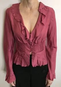 Blue Nauta Size 40 (AU 8) Plum Silk Blouse w/ Ruffles Italian Designer Label - Picture 1 of 10
