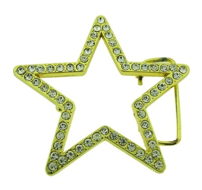 New Star Belt Buckle Gold Metal Rhinestones Cut-Out Blinged Rock Punk Iced Goth - Image 1 of 4
