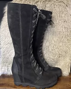 SOREL JOAN OF ARCTIC KEILABSATZ HOCH SCHNÜRER 9 SCHWARZ Stiefel wasserdicht RAR Leder - Bild 1 von 5
