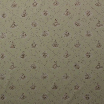 P KAUFMANN NURSERY RHYMES LIGHT GREEN TOILE ANIMAL THEME FABRIC BY YARD 54"W - Image 1 of 4