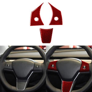 Cubierta interior del volante de fibra de carbono roja para Tesla Model Y/3 2017-22 - Imagen 1 de 16