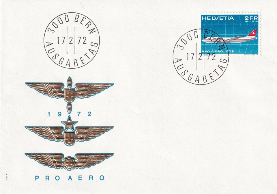 SWITZERLAND 1972 FDC, BOEING ANNIV OF 1st INTL FLIGHT & TRANSATLANTIC FLIGHT  - Image 1 of 1
